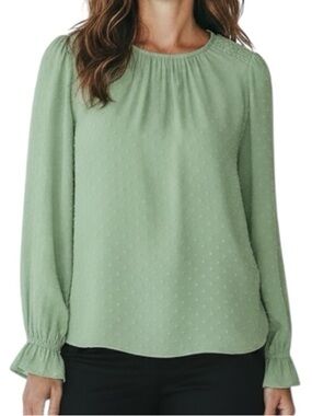 NWT JESSICA SIMPSON Green Textured Long Sleeve Pleated Neck Blouse Size Large